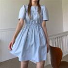 Short-sleeve Round-neck Ruched Plain A-line Mini Dress