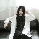 Puff-sleeve Long Chiffon Hooded Jacket