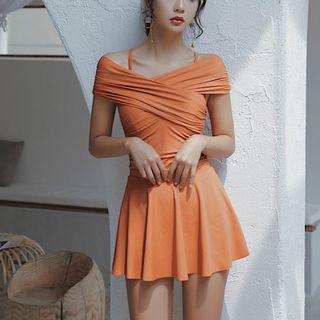 Set: Off-shoulder Swimsuit + Swim Skirt