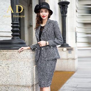 Set: Fray Hem Blazer + Pencil Skirt