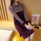 Long-sleeve Striped Panel Knitted Dress