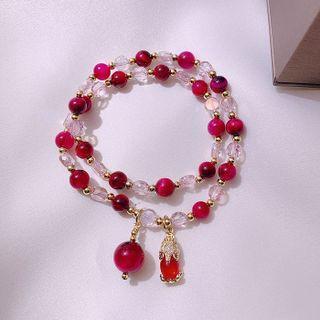 Agate Bead Layered Bracelet Red - One Size
