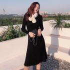 Long-sleeve Knitted Midi Dress / Neck Warmer