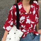 Short-sleeve Floral Shirt Red - One Size