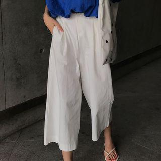 Plain Wide Leg Pants / Plain Off Shoulder Elbow Sleeve Blouse