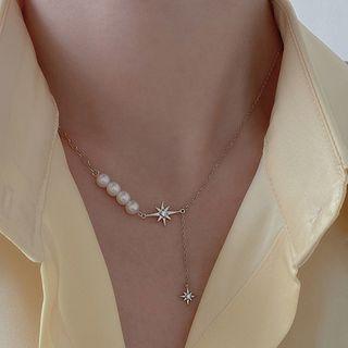 Star Faux Pearl Pendant Sterling Silver Choker