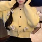Rabbit Detail Collared Cardigan Yellow - One Size