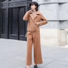 Set: Knitted Biker Jacket + High Waist Wide-leg Pants