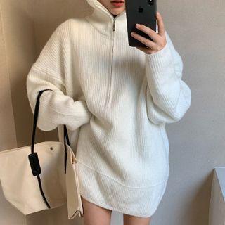 High-neck Half-zip Oversize Top
