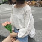 Perforated Scallop Trim 3/4 Sleeve Top
