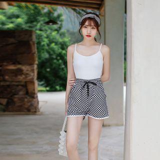 Set: Swimsuit With Belt + Check Beach Shorts