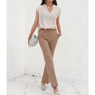 Open-placket Dip-back Wrap Blouse