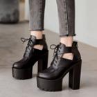 Cut-out Lace-up Platform Chunky-heel Ankle Boots