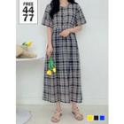 Fits All Half-placket Plaid Maxi Dress