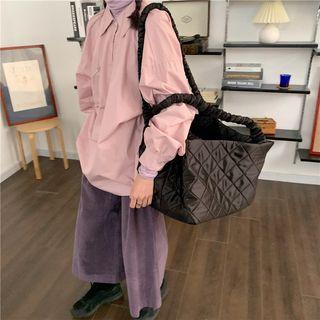 Plain Long-sleeve Loose-fit Blouse / Turtle-neck Long-sleeve Top / Corduroy Cropped Pants