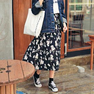 Band-waist Floral Print Chiffon Skirt