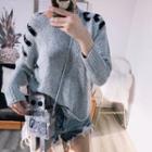Lace-up Grommet Round Neck Sweater