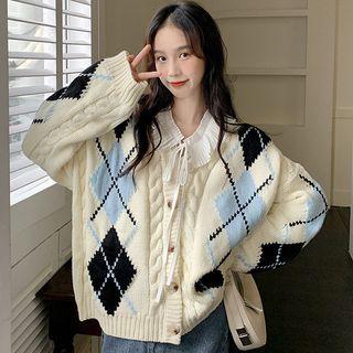 Argyle Cardigan Off-white - One Size