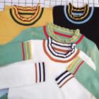 Color-block Mock-neck Slim-fit Knit Top