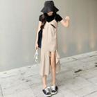 Crew-neck Short-sleeve T-shirt / Irregular Hem Spaghetti Strap Midi Dress