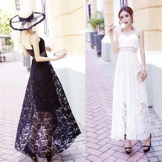 Spaghetti Strap Open-back Lace Embroidered Cocktail Dress