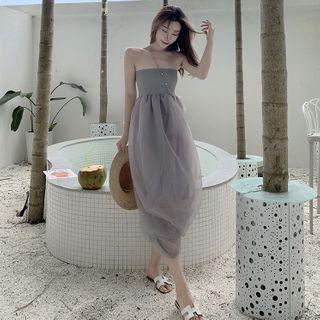 Strapless Organza Overlay Midi A-line Dress