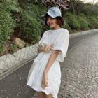 Lettering Elbow-sleeve T-shirt / Crinkled Culottes
