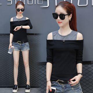 Long-sleeve Cutout Shoulder Panel Top