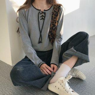 Lace-up Lace-up T-shirt Gray - One Size