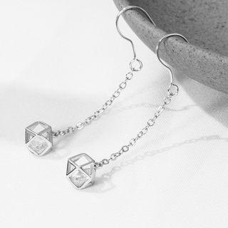 925 Sterling Silver Rhinestone Caged Drop Earring 1 Pair - Silver - One Size