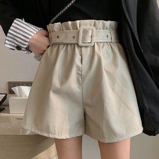 Paperbag-waist Faux Leather Shorts