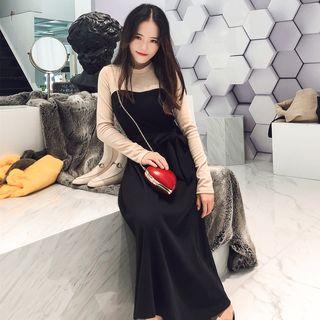 Mock Two-piece Long-sleeve Maxi Knit Dress