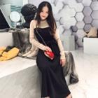 Mock Two-piece Long-sleeve Maxi Knit Dress