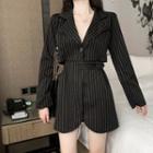 Pinstriped Single-breasted Cutout Mini A-line Blazer Dress