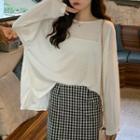 Slit-back Long-sleeve Sheer T-shirt