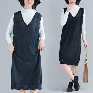 Set : Semi High-neck T Shirt+ Plain Jumper Skirt