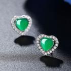 Sterling Silver Heart Jeweled Studs