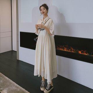 Flared-sleeve Tie-neck Midi Smock Dress
