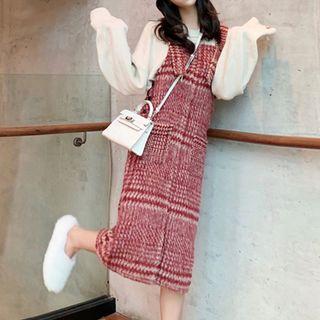 Puff Sleeve Sweater / Sleeveless Midi Tweed Dress