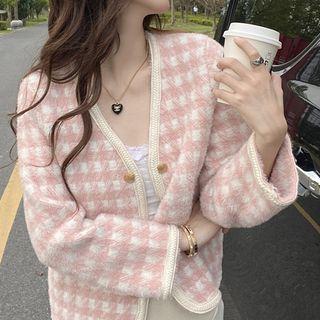 Gingham Check V-neck Cardigan