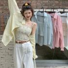 Long-sleeve Plain Shirt + Floral Print Camisole Top