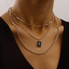 Rectangle Rhinestone Pendant Alloy Layered Necklace 1 Pc - Gold - One Size