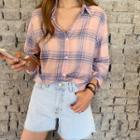 Sheer Plaid Shirt Pink - One Size
