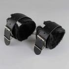 Set Of 2: Faux Leather Fluffy Hand Cuff Set - Black - One Size