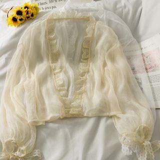 Open-front Lace-trim Sheer Top
