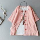 Frog-button Elbow-sleeve Linen Shirt