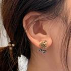 Rhinestone Flower Earring 1 Pair - Silver Needle - Flower - Coffee - One Size