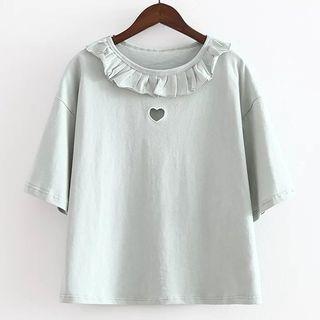 3/4-sleeve Ruffle Trim T-shirt