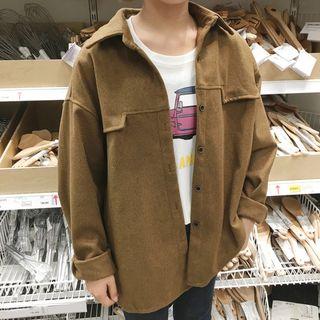 Plain Loose-fit Woolen Shirt