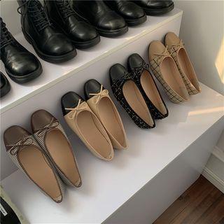 Bow-accent Faux-leather Panel Flats